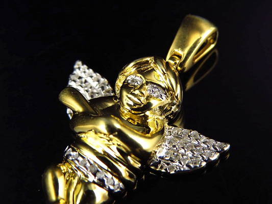 0.10 CTW Yellow Gold Lab Grown Diamond Chubby Angel Charm Pendant