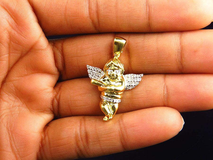 0.10 CTW Yellow Gold Lab Grown Diamond Chubby Angel Charm Pendant
