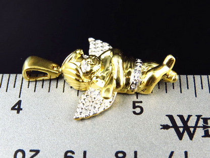 0.10 CTW Yellow Gold Lab Grown Diamond Chubby Angel Charm Pendant