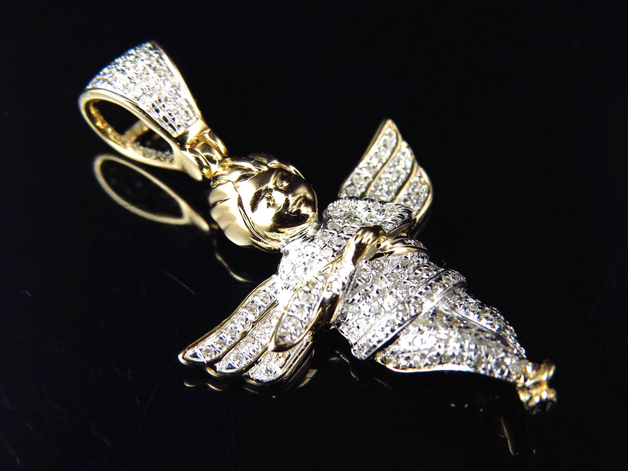 1.5" 10K Yellow Gold Lab Grown Diamond Chubby Angel Pendant