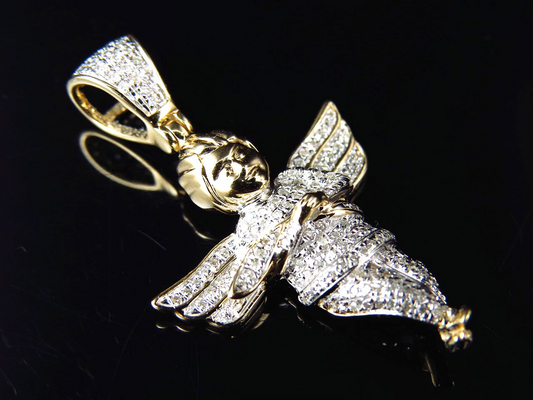 1.5" 10K Yellow Gold Lab Grown Diamond Chubby Angel Pendant
