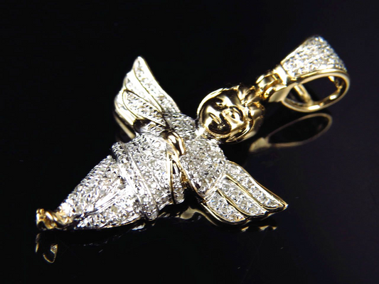 1.5" 10K Yellow Gold Lab Grown Diamond Chubby Angel Pendant
