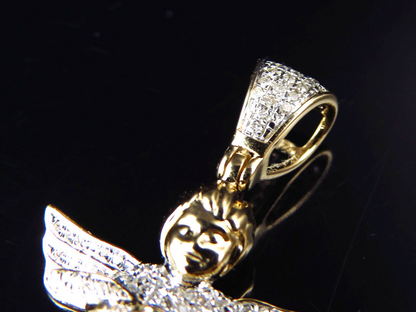 1.5" 10K Yellow Gold Lab Grown Diamond Chubby Angel Pendant