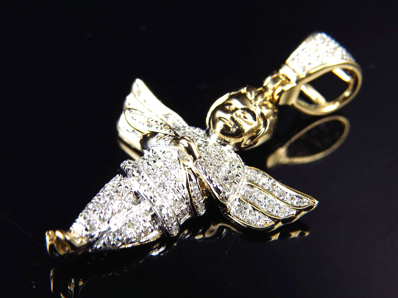 1.5" 10K Yellow Gold Lab Grown Diamond Chubby Angel Pendant