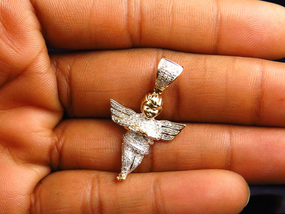 1.5" 10K Yellow Gold Lab Grown Diamond Chubby Angel Pendant