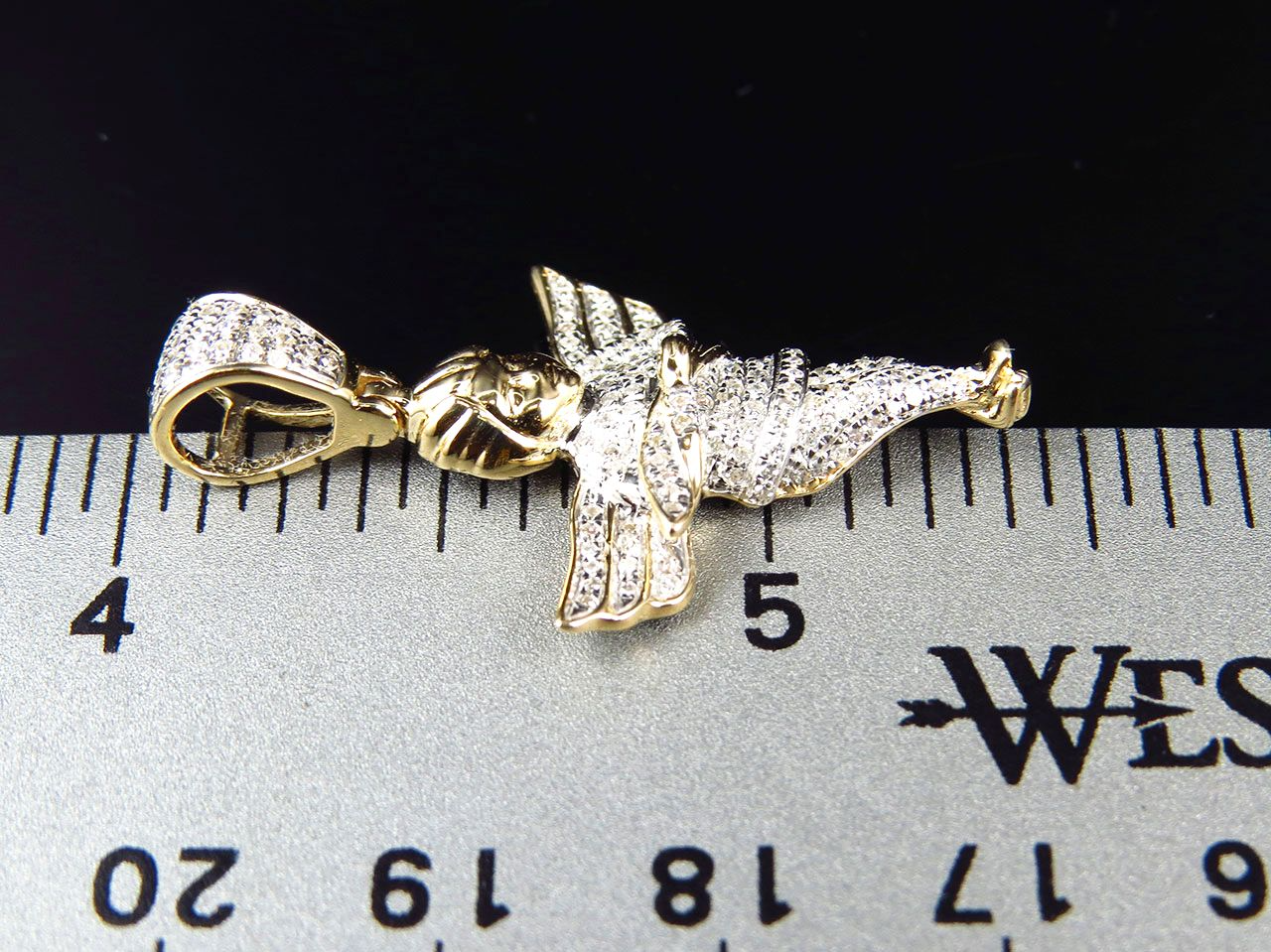 1.5" 10K Yellow Gold Lab Grown Diamond Chubby Angel Pendant