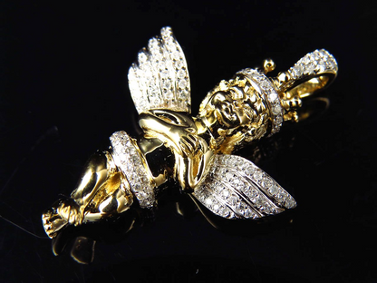 1.25" 10k Yellow Gold Crowned Lab Grown Diamond Angel Charm Pendant