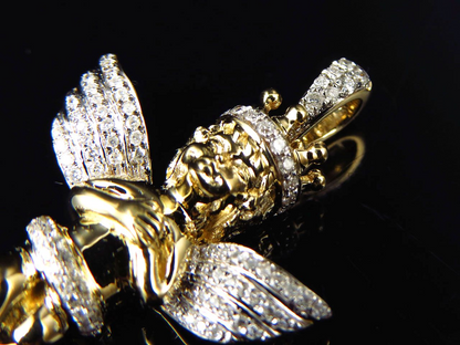 1.25" 10k Yellow Gold Crowned Lab Grown Diamond Angel Charm Pendant
