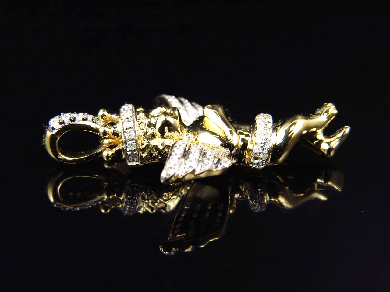 1.25" 10k Yellow Gold Crowned Lab Grown Diamond Angel Charm Pendant