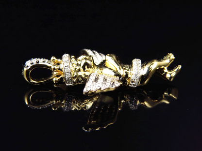 1.25" 10k Yellow Gold Crowned Lab Grown Diamond Angel Charm Pendant