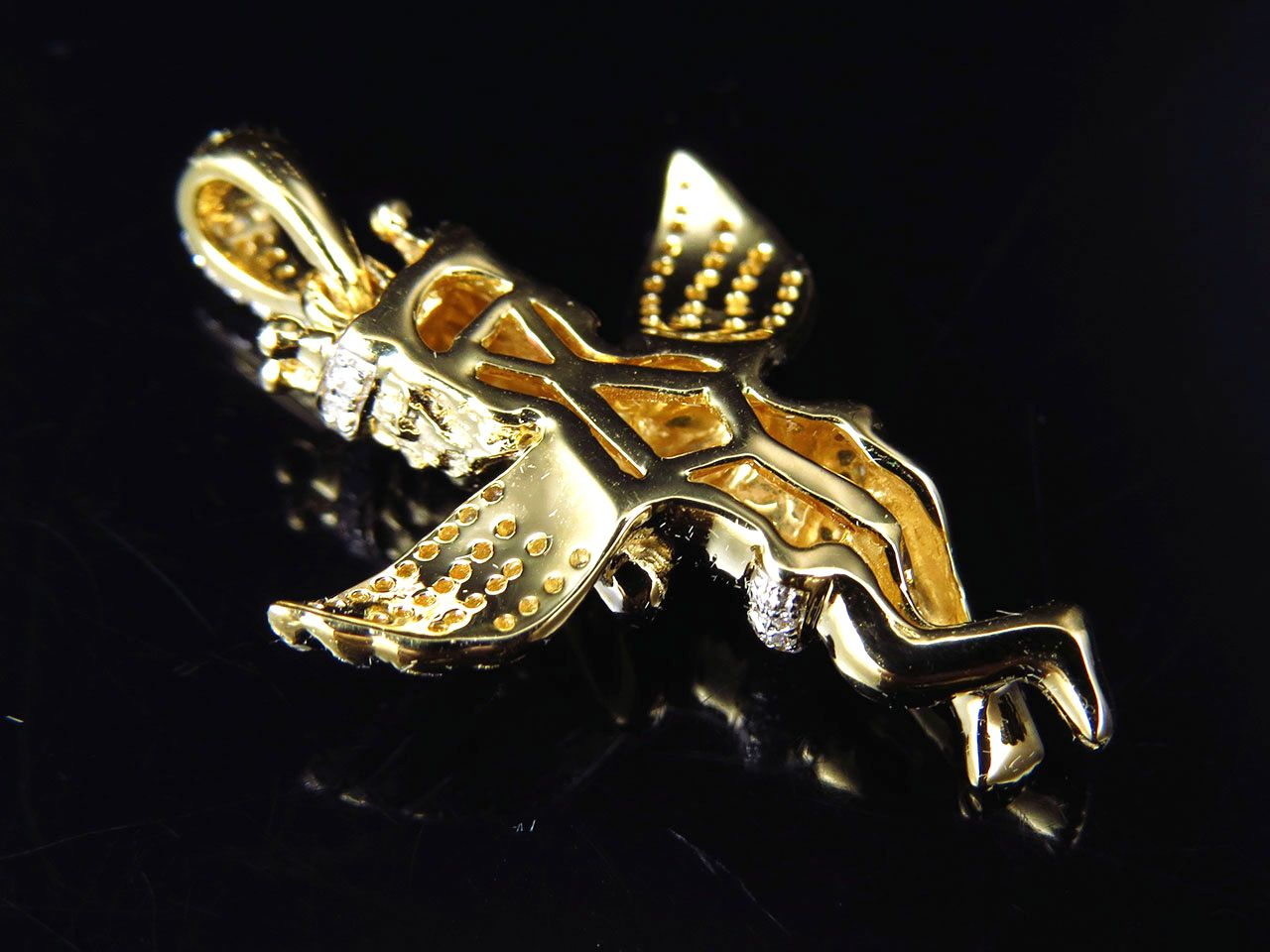 1.25" 10k Yellow Gold Crowned Lab Grown Diamond Angel Charm Pendant