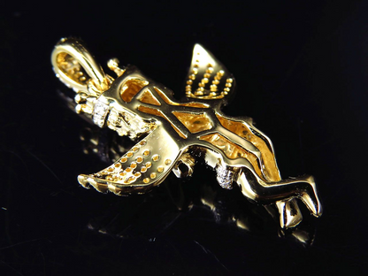 1.25" 10k Yellow Gold Crowned Lab Grown Diamond Angel Charm Pendant