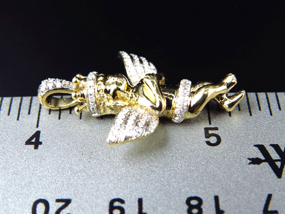 1.25" 10k Yellow Gold Crowned Lab Grown Diamond Angel Charm Pendant