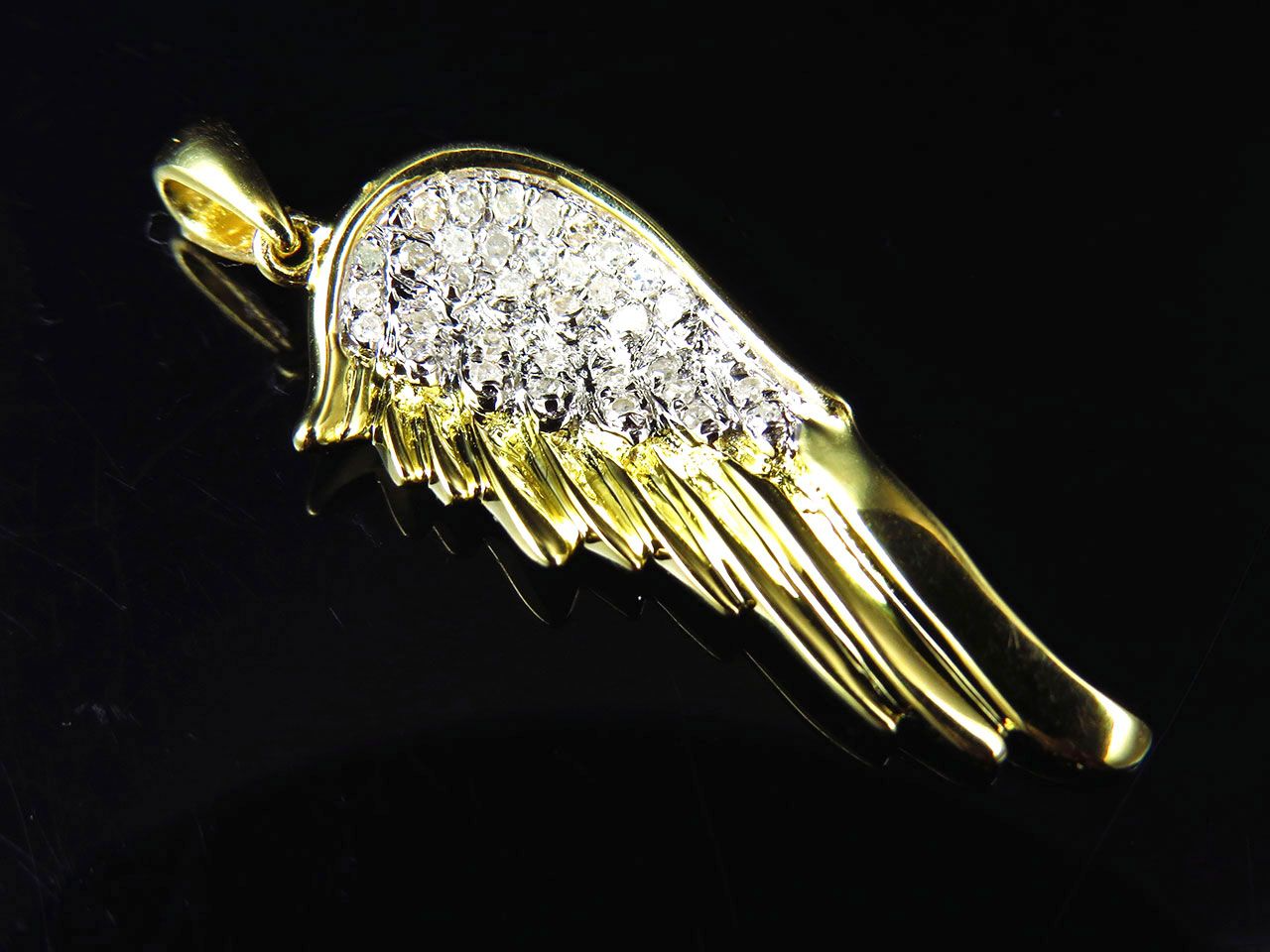 1.25" 10K Yellow Gold Lab Grown Diamond Single Angel wing pendant