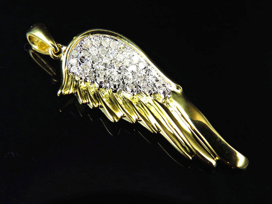 1.25" 10K Yellow Gold Lab Grown Diamond Single Angel wing pendant