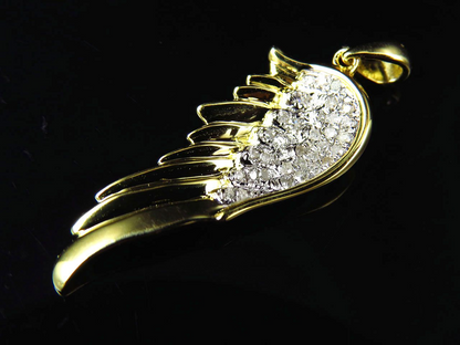 1.25" Yellow Gold Lab Grown Diamond Single wing Charm Pendant