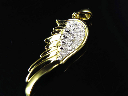 1.25" 10K Yellow Gold Lab Grown Diamond Single Angel wing pendant