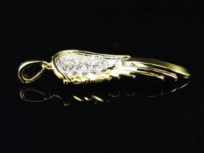 1.25" 10K Yellow Gold Lab Grown Diamond Single Angel wing pendant