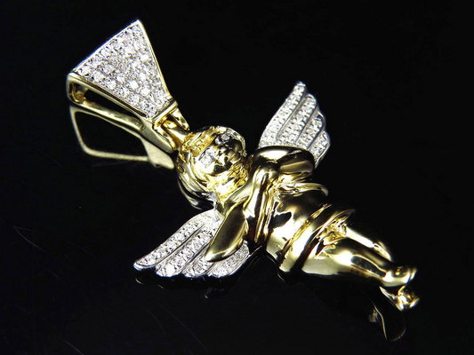 1.5" 10K Yellow Gold Lab Grown Diamond Happy Angel Pendant