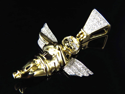 1.5" 10K Yellow Gold Lab Grown Diamond Happy Angel Pendant