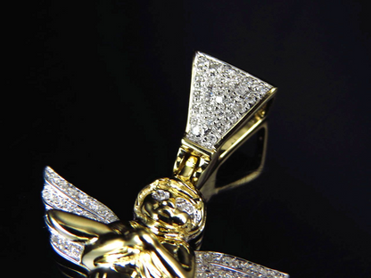 1.5" 10K Yellow Gold Lab Grown Diamond Happy Angel Pendant