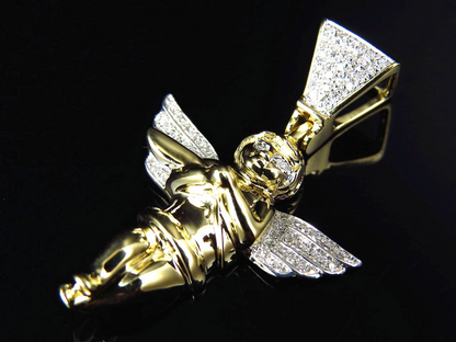 1.5" 10K Yellow Gold Lab Grown Diamond Happy Angel Pendant
