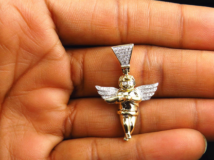1.5" 10K Yellow Gold Lab Grown Diamond Happy Angel Pendant