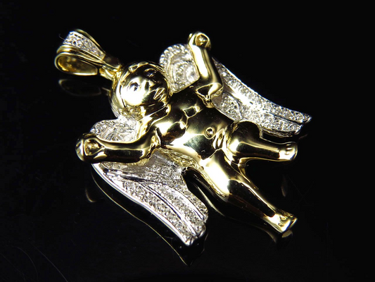 1" 10K Yellow Gold Lab Grown Diamond Dancing Angel Charm pendant