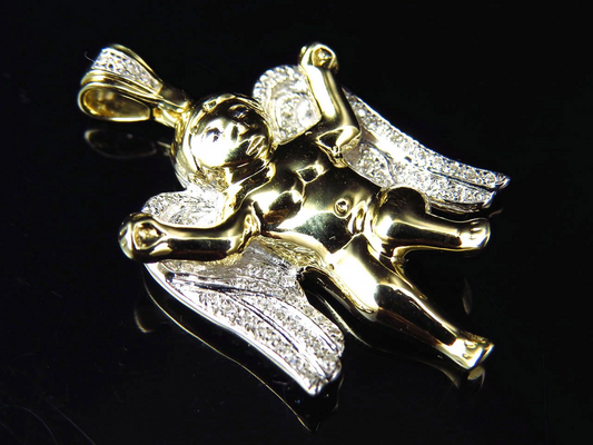 1" 10K Yellow Gold Lab Grown Diamond Dancing Angel Charm pendant
