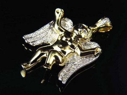 1" 10K Yellow Gold Lab Grown Diamond Dancing Angel Charm pendant