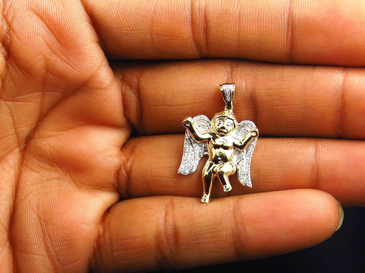 1" 10K Yellow Gold Lab Grown Diamond Dancing Angel Charm pendant