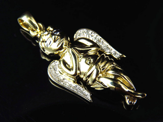 1.25" 10K Yellow Gold Lab Grown Diamond praying Angel Pendant