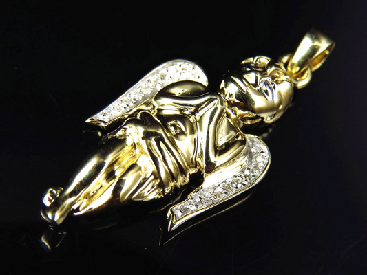 1.25" 10K Yellow Gold Lab Grown Diamond praying Angel Pendant