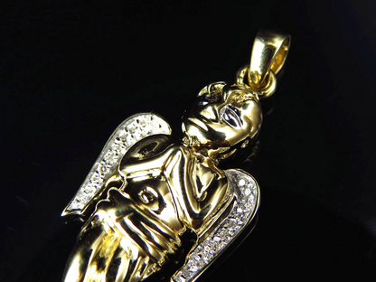 1.25" 10K Yellow Gold Lab Grown Diamond praying Angel Pendant