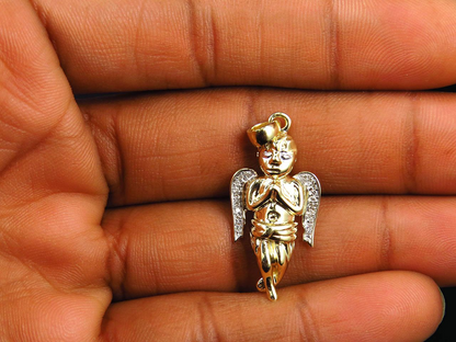 1.25" 10K Yellow Gold Lab Grown Diamond praying Angel Pendant