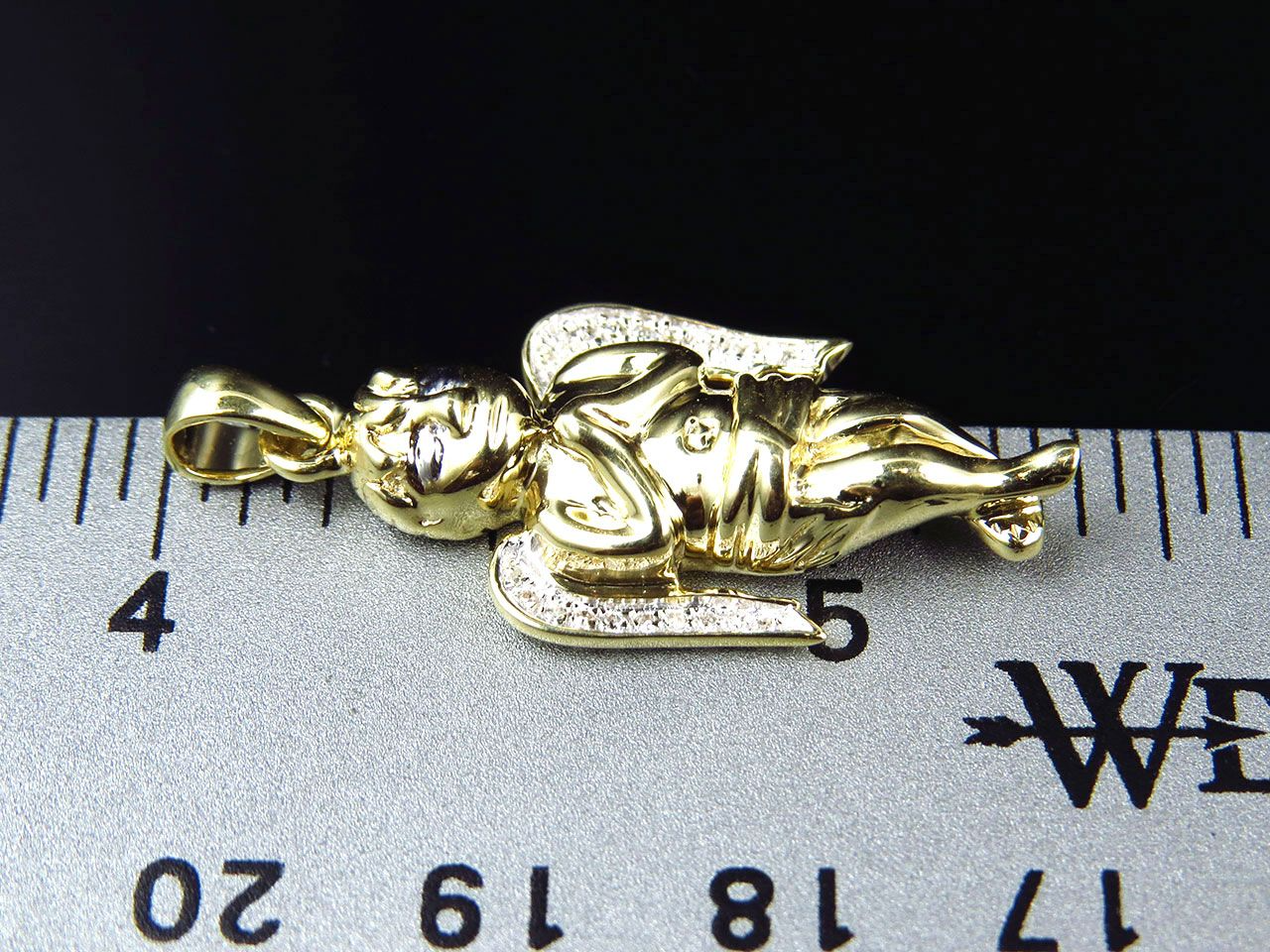 1.25" 10K Yellow Gold Lab Grown Diamond praying Angel Pendant
