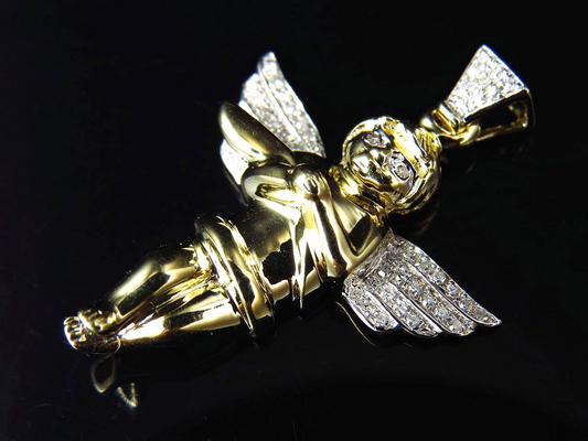 1.25" 10K Yellow Gold Lab Grown Diamond Wingspan Angel Pendant