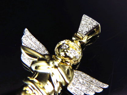 1.25" 10K Yellow Gold Lab Grown Diamond Wingspan Angel Pendant