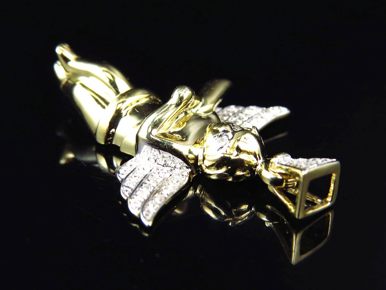 1.25" 10K Yellow Gold Lab Grown Diamond Wingspan Angel Pendant