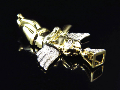 1.25" 10K Yellow Gold Lab Grown Diamond Wingspan Angel Pendant
