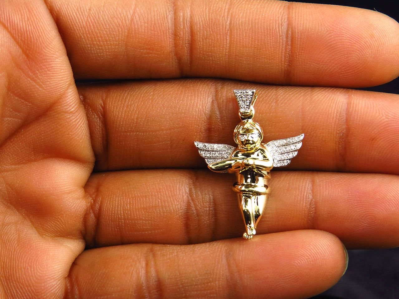 1.25" 10K Yellow Gold Lab Grown Diamond Wingspan Angel Pendant
