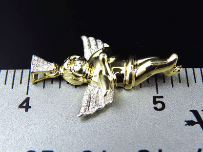 1.25" 10K Yellow Gold Lab Grown Diamond Wingspan Angel Pendant