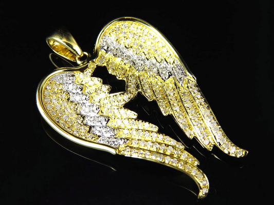 1.50" Yellow Gold Lab Grown Diamond Angel Wing Pendant