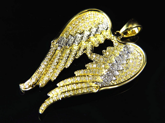 1.50" Yellow Gold Lab Grown Diamond Angel Wing Pendant