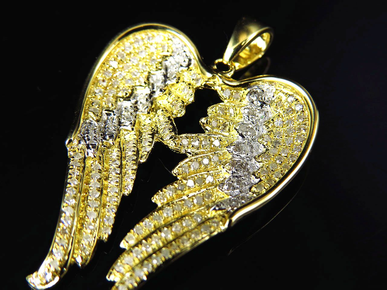 1.50" Yellow Gold Lab Grown Diamond Angel Wing Pendant