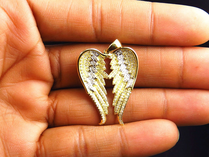 1.50" Yellow Gold Lab Grown Diamond Angel Wing Pendant
