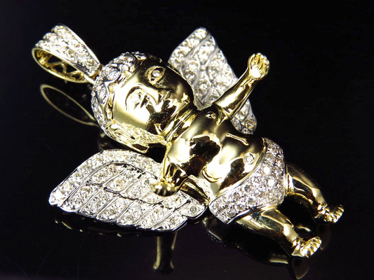 10K Yellow Gold lab Grown Diamond Butterfly Wing Angel Pendant
