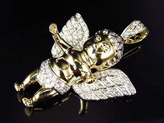 10K Yellow Gold lab Grown Diamond Butterfly Wing Angel Pendant