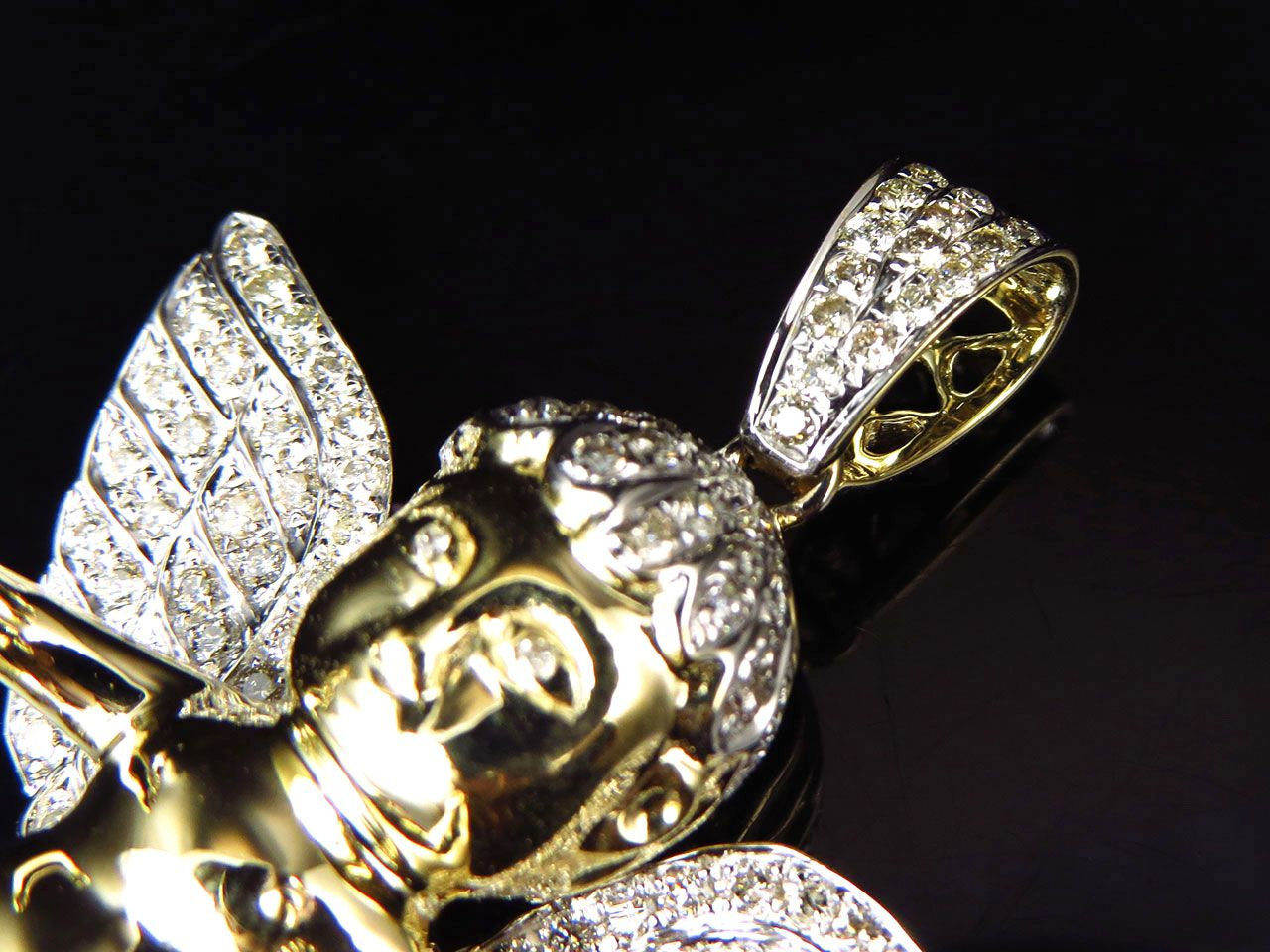 10K Yellow Gold lab Grown Diamond Butterfly Wing Angel Pendant