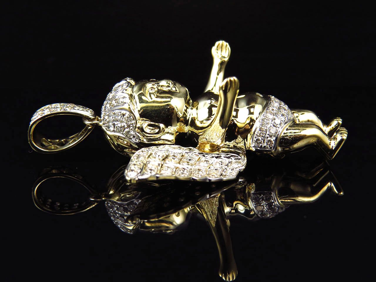 10K Yellow Gold lab Grown Diamond Butterfly Wing Angel Pendant